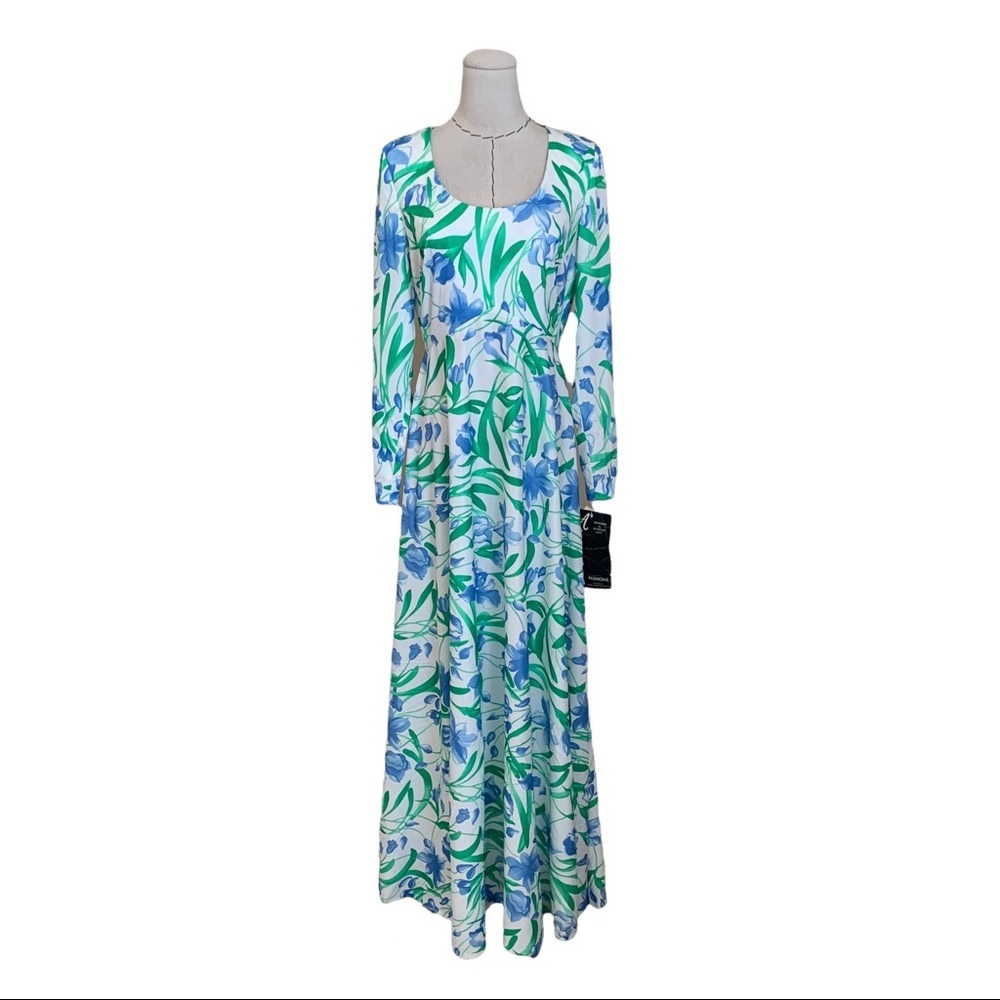 NWT Vintage 70s Acclaim Floral Print Poly Hostess Maxi Dress Large